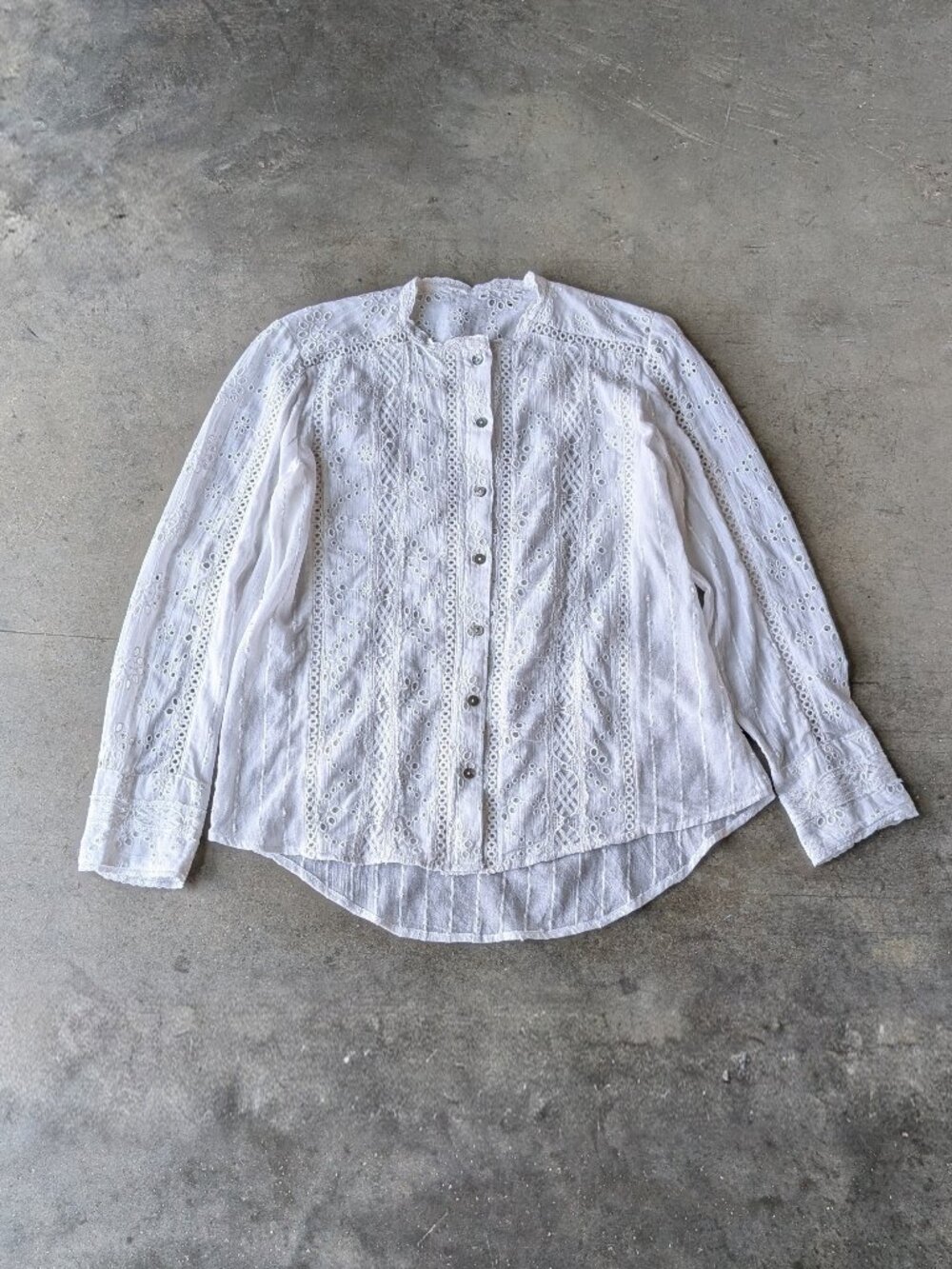 Sundance Coastal Boho White Eyelet Long Sleeve Blouse - Picture 1 of 6